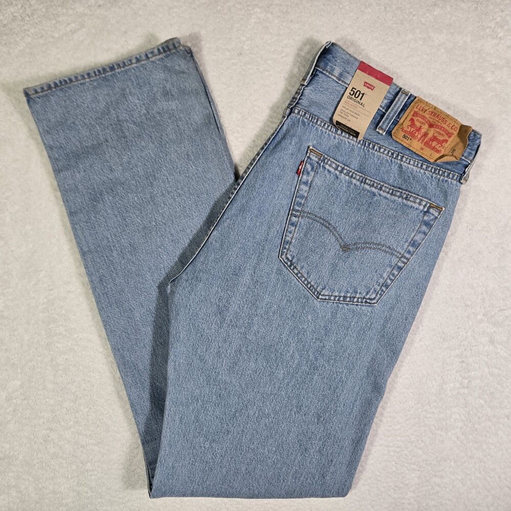 Levi's 501 Original Jeans Light Blue Straight Leg Button Fly Cotton Mens 40x38